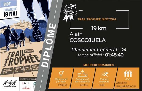 Diplome sportif alain trail de biot